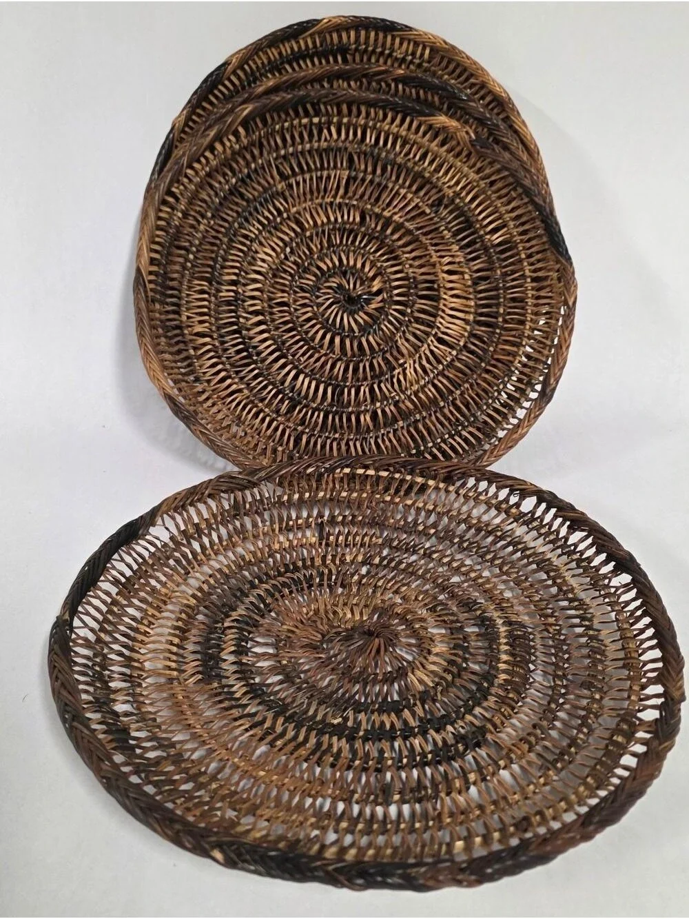 Boho Tiki Wicker Rattan Round Serving Plate Brown/Tan - Set Of (6) Picnic BBQ